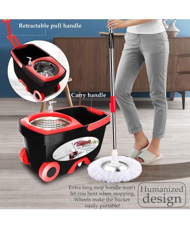 Tsmine Spin Mop Bucket Set | Commercial Floor Cleaning Supplies with 6 Refills | Extended Handle for Hardwood Floors - Buy Online on GoSupps.com