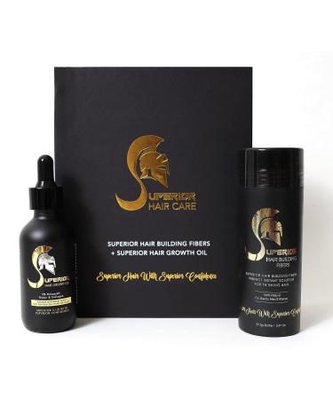 Hair Building Fibers + Hair Growth Oil with 5% Minoxidil Biotin Collagen - Hair Loss Treatment for Women & Men - Black - Buy Online on GoSupps.com