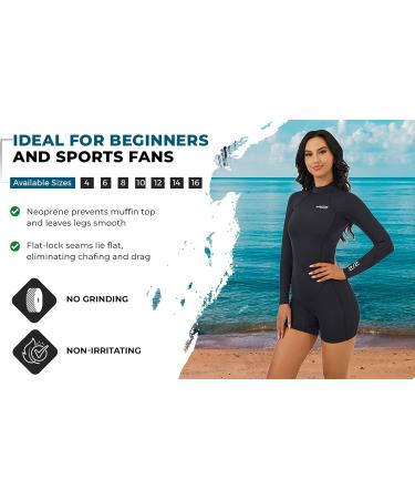 MWTA Womens Shorty Wetsuit 2mm Neoprene Swimsuit | UV Protection for Diving, Snorkeling, Swimming | Black 6 (5'4 - 5'6 / 110-125 LB) - Buy Online on GoSupps.com