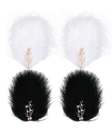 Mwoot 4 Pcs Black & White Feather Hair Jewelry Clips | 1920s Fascinators for Women | Ideal for Ice Skating & Ballet Performances - Buy Online on GoSupps.com