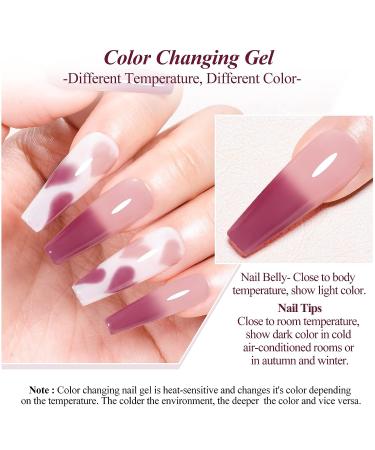 MEET ACROSS Pink Color Changing Gel Nail Polish Set - Mood Temperature Change Translucent Nude Pink Gel Polish with Foil & Crystal Accents - Buy Online on GoSupps.com
