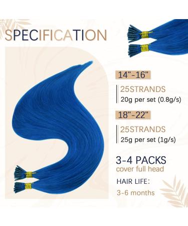 Runature I Tip Extensions - Real Hair Bonding 40cm Blue 25 Streaks 16 Inch 20g | Premium Quality Hair Extensions - Buy Online on GoSupps.com