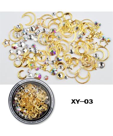 Mezerdoo 5 Pots Nail Metal Rivet Nail Studs Hollow 3D Nail Art Decoration Gold Circle Moon Star Round Mixed Accessories Nails Rhinestone Glitter Strip Tape - Buy Online on GoSupps.com