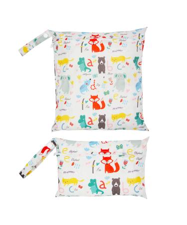 HDKAJL 2 PCS Reusable Nappy Bags Wet And Dry Changing Bags with Animal Cartoon Patterns Waterproof Washable Wet Bags Suit for Toddler Diaper Storage Bags for Travel Beach Pool