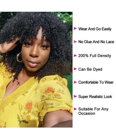 Eyelissom Afro Kinky Curly Wig 14 Brazilian Virgin Human Hair 200% Density Full Machine Made Scalp Base Wig for Black Women - Buy Online on GoSupps.com