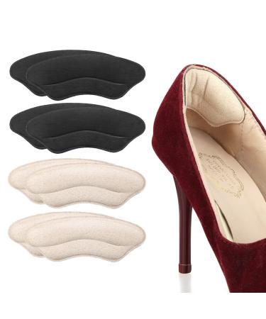 Sibba 8 pieces of heel handles for women too big shoes self-adhesive shoe pads sticker for men and women shoe filler inserts anti-bubbles heel snugs comfort back insert black/skin color