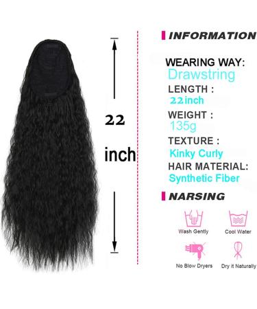 55.9 cm Curled Ponytail Extension - Long Black Drawstring Hair Part for Women | Corrugated Style - Buy Online on GoSupps.com
