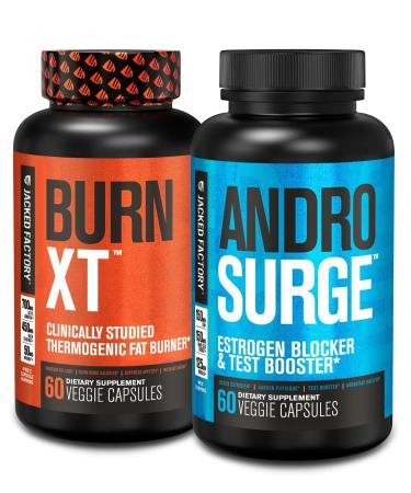 Jacked Factory Burn-XT Thermogenic Fat Burner - Appetite Suppressant for Weight Loss & Androsurge Estrogen Blocker for Men - Testosterone Booster