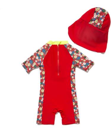 BONVERANO Baby Girls Sunsuit/Swimsuit UPF 50+ Sun Protection One-Piece with Sun Hat - Flowers Red | 18 Months - Buy Online on GoSupps.com