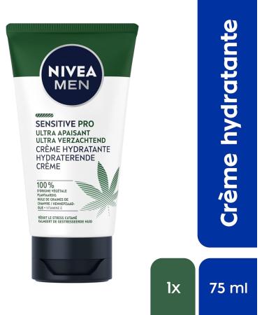 NIVEA MEN Sensitive Pro Ultra-Soothing Moisturizing Face Cream (1 x 75 ml) Cream with Organic Hemp Oil Men's care with vegan formula - Buy Online on GoSupps.com