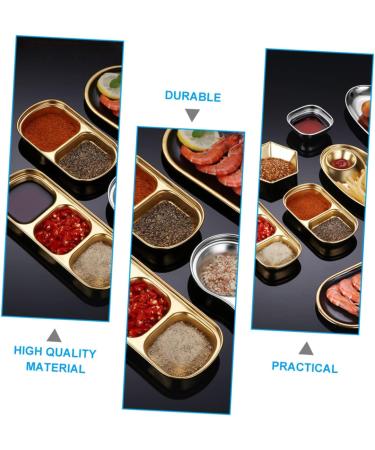 LIFKOME 6 Pcs Seasoning Dish Appetizer Dessert Plate Two Compartment Food Container Sauce Bowl Kitchen Dish Tool Chip and Dip Gold Cups Vinegar Dish Japanese and Korean 304 Stainless Steel 20x8cmx2pcs Goldenx2pcs - Buy Online on GoSupps.com