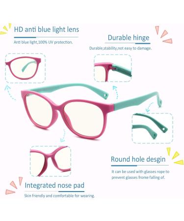 Kids blue light blocking eyewear UV400 protection anti blue ray computer game glasses for children age 3-10 Pink Frame + Green Temple - Buy Online on GoSupps.com