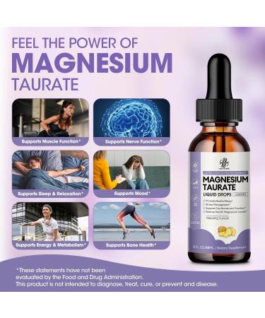 Magnesium Taurate Liquid Drop for Muscle Function, Nerve and Heart Health Support, High Absorption Magnesium Supplement with B6, CoQ10, Vegan, Non-GMO, Gluten/Sugar Free Pineapple Flavor, 2 Fl Oz - Buy Online on GoSupps.com