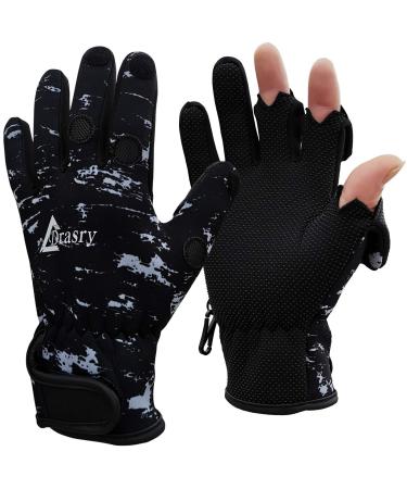Drasry Neoprene Fishing Gloves Touchscreen 3 Cut Fingers Warm Cold Weather Waterproof Suitable for Men and Women Ice Fishing Fly Fishing Photography Motorcycle Running Shooting Black Medium