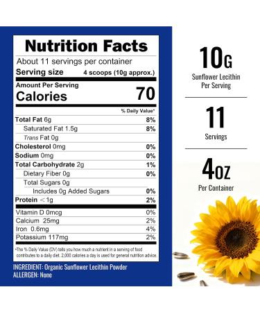 Angtai JN Organic Sunflower Lecithin Powder | USDA Certified Non-GMO | 4oz (113g) | 10g Daily Serving for Brain Liver & Heart Health | Easy Mixing in Smoothies Shakes & Baking - Buy Online on GoSupps.com