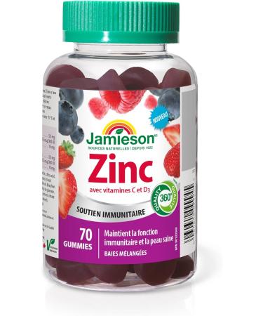 Jamieson Zinc Gummies Mixed Berry Flavour 70 Count Maintains Immune Function & Healthy Skin - Buy Online on GoSupps.com