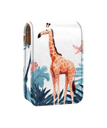 Lipstick Case Leather Lip Gloss Lipstick Organizer with Mirror Mini Lipstick Holder Bag Flamingo Giraffe Palm Tree K124a5jfhc