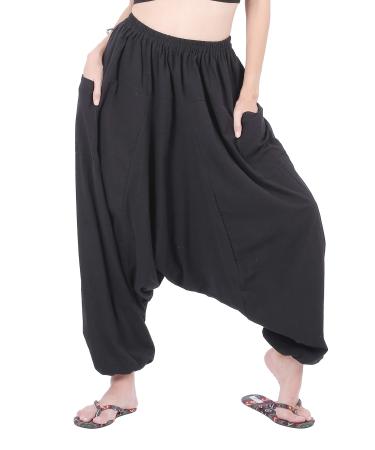 CandyHusky 100% Cotton Hippie Gypsy Boho Baggy Pants Harem Pants for Men Women Yoga Pants Aladdin Pants One Size Fits Most Black