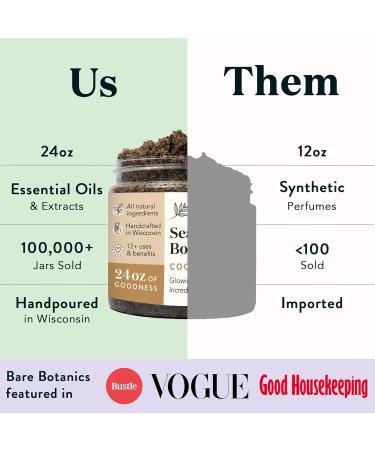 Bare Botanics Coconut Coffee Exfoliating Body Scrub 24oz | Made in USA | All Natural Sea Salt Scrub w/Skin Loving Moisturizers | Vegan & Cruelty Free | Ready to Gift w/a Cute Wooden Spoon - Buy Online on GoSupps.com
