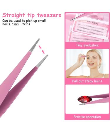 Ainiv 2Pcs Straight & Curved Lash Tweezers Kit - Stainless Steel Pointed Tweezers for Eyelash Extensions, DIY Crafts, Nail Art - Pink - Buy Online on GoSupps.com