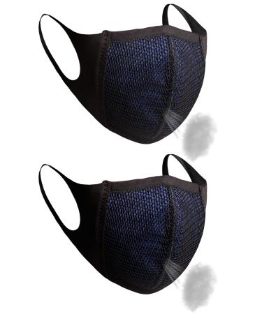 M MULGARIA Breathble Mesh Face Mask for Men Women Reusable Washable Youth Kids Sports Masks Outdoor Home Adult-black/Blue 2 Pack