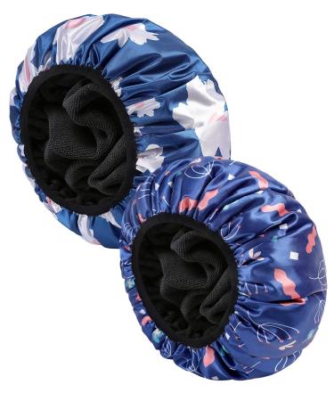 New Products Are Limited Time To Half Price - YIZIJIZI 2PCS Terry Lined Shower Caps Triple Layer Large Shower Cap for Women Waterproof Soft Shower Caps