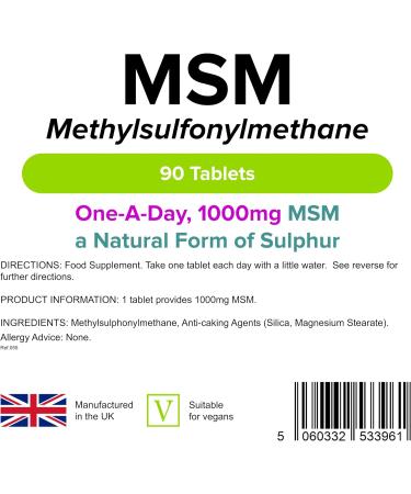 Lindens MSM 1000mg - 90 Vegan Tablets | Joint Support & Care Supplements | Rich in Sulphur | Natural Sulfur (MSM) | UK Made | Letterbox Friendly - Buy Online on GoSupps.com