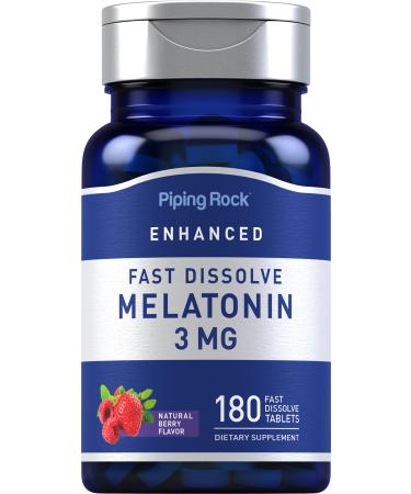 Piping Rock Melatonin 3mg | 180 Fast Dissolve Tablets | Berry Flavor | Adult Support Formula | Non-GMO Gluten Free