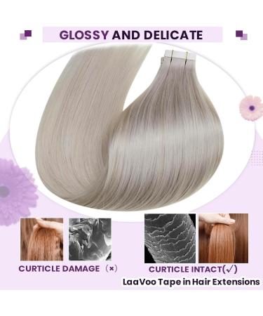 Shop Laavoo Real Hair Tape Extensions - Platinum Blonde Invisible Skin Wefts | 20 Pcs 35cm #60 40g for Ultimate Volume - Buy Online on GoSupps.com