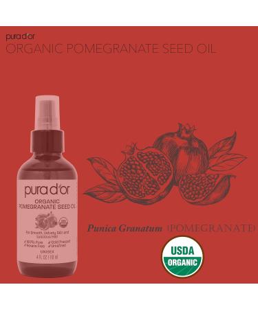 PURA D'OR 4 Oz ORGANIC Pomegranate Oil - 100% Pure USDA Certified Premium Grade Cold Pressed Body Oil - Rich in Antioxidants - Face and Skin - Hair Moisturizer For Men and Women 4 Fl Oz (Pack of 1) - Buy Online on GoSupps.com