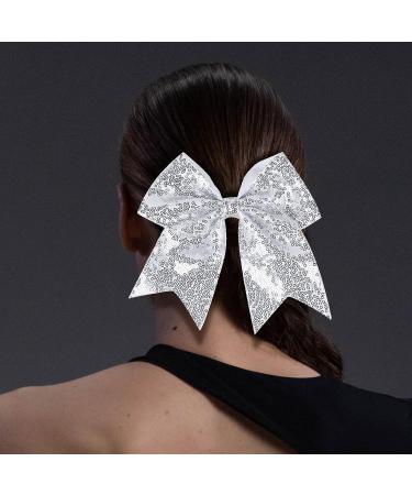 Glitter Sequin Cheer Bow Hair Ties - Christmas Sparkly Ponytail Holder for Girls, Women, Teens - Red Gold Silver Elastic Band Cheerleader Decor - Sports Party Favor Gift - Buy Online on GoSupps.com