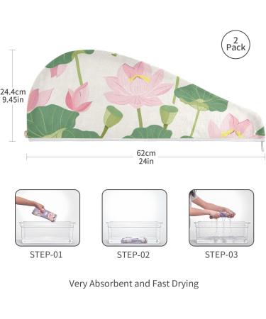Lotus Flower Leaf Hair Towel 2 Pack | Super Absorbent Quick Dry Hair Turbans for Women & Girls - Buy Online on GoSupps.com