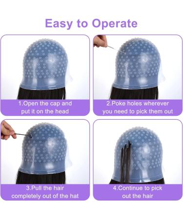 HEQU Hair Coloring Highlighting Dye Cap 5 Pcs Highlights Hair Dye Kit Include Reusable Hair Highlight Cap with Hook Needle Hair Dye Brush Set for DIY Salon Hair Coloring Dye Tools - Buy Online on GoSupps.com