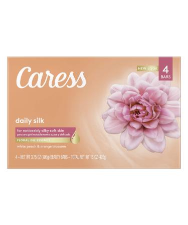 Caress Beauty Bar Soap For Silky Soft Skin Daily Silk With Silk Extract and Floral Oil Essence 3.75 oz 4 Bars