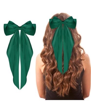 Wllhyf hair clips with a big loop long cock French band hairpins soft silky satin-hair spange metal-arch-node clips accessories of the 90s for women girls (green)