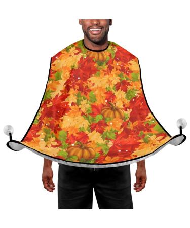 Gomyblomy Maple & Pumpkins Beard Apron for Men Thanksgiving Themed Beard Shaving Bib Non-stick Beard Shaving Cover Waterproof Grooming Cloth with 4 Suction Cups