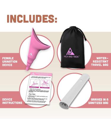 Pitch and Trek Female Urination Device - Silicone Standing Pee Funnel with Carry Bag for Travel, Road Trip, Festival, Camping & Hiking - Pink - Buy Online on GoSupps.com