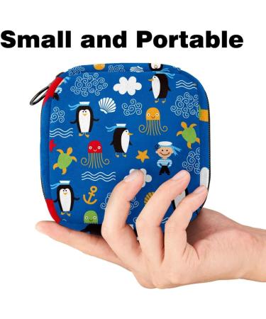Storage Bags for Women's Bandages - Blue Penguin-Octopus Anchor Pattern | Portable Menstrual Pads & Panty Lip Inlays | Multicolored Holder for School & Office - Buy Online on GoSupps.com