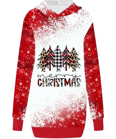 Yihaojia Christmas Sweatshirt for Women Mini Hoodies Dress Cute Snowman Print Loose Xmas Christmas Dress with Pocket Thin Red#239 Large - Buy Online on GoSupps.com