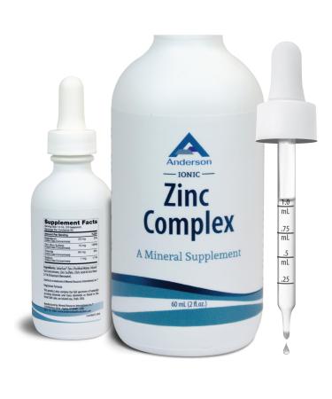 Anderson Ionic Zinc Complex, Liquid Drops for Immune Support, 15mg Zinc Sulfate per Serving, Balanced Trace Mineral Dietary Supplement for Women, Men, 60 Servings, 2oz Bottle