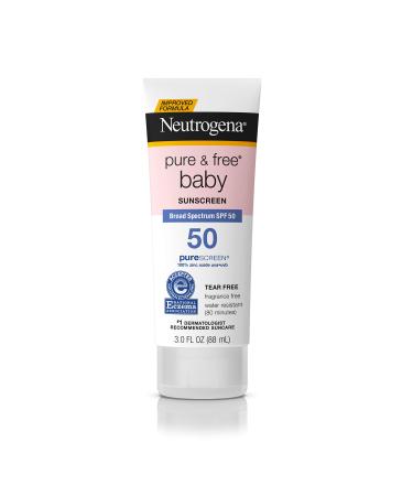 Neutrogena Pure & Baby Mineral Sunscreen Lotion with Broad Spectrum SPF 50 & Zinc Oxide, Water-Resistant, Hypoallergenic & Tear-Free Baby Sunscreen, 3 fl. oz (Pack of 2)