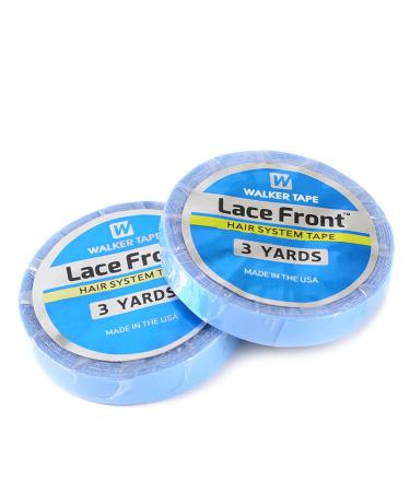 lafomukea 2 Rolls Lace Front Wig Support Tape Double Sided Adhesive Hair Extension salon Blue Tape Lace Front Support Tape Roll Wig Hairpiece Toupee Hair Weft Blue Tape 0.8 CM* 3 Yards
