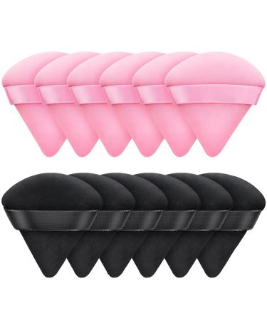 12 PCS Powder Puff Triangle Makeup Puffs for Loose Setting Powder Face Body  Foundation Blender Velour Setting Powder Puff  Super Soft Eye Makeup Wedges Beauty Tools (6 Black 6 Red) A1 Black 6 and Pink 6