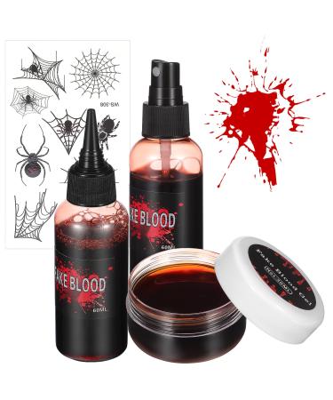 Holibanna Halloween Fake Blood Makeup Kit Coagulated Blood 1.0oz Fake Blood Spray 2.0oz Dripping Blood 2.0oz for Zombie Vampire Monster Cosplay Clothes Face