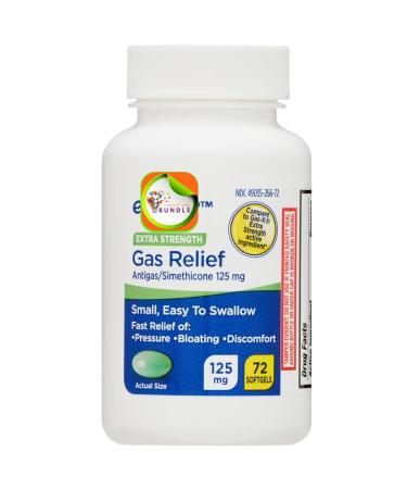 Gas Relief Softgels with Simethicone 125 mg Extra Strength Bloating & Discomfort Relief 72 Count + Create Sticker