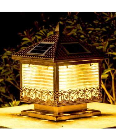 Waterproof Bollard Light Square Solar Pillar Lamp Outdoor Fence Column Headlight Waterproof Torch Floor Lantern Retro Aluminum - Buy Online on GoSupps.com