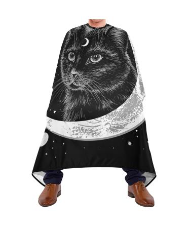 Waterproof Barber Cape -Black Cat and Moon Cheetah Haircut Bib for Men Unisex Hair Cutting Cape(8rp1a)