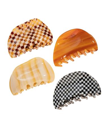 TODEROY Checker Claws Tortoise Barrettes Claw Clips for Women No-Slip Grip Lattice Design Hair Jaw Clips Clamp 80's Aesthetics Large Hair Accessories for Girls (Plaid+Streamer)