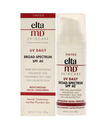 eltaMD UV Daily Moisturizing Facial Sunscreen Spf 40 For Normal Combination & post-procedure Skin Tinted 48 g/1.7oz