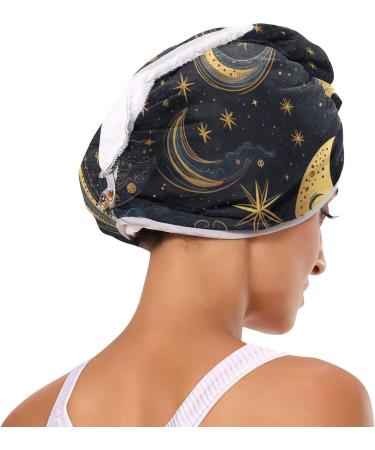Tribe Moon Stars Black Hair Towel 2 Pack - Super Absorbent Quick Dry Hair Turbans for Women & Girls | Ultimate Hair Drying Solution - Buy Online on GoSupps.com